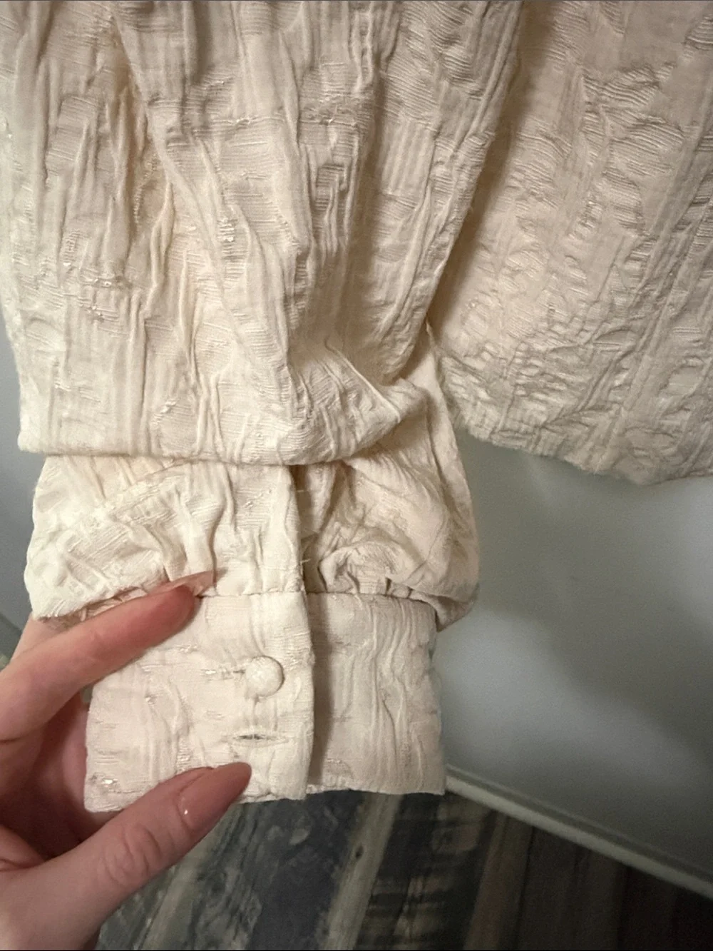 Zara Cream Puff-Sleeve V-Neck Blouse